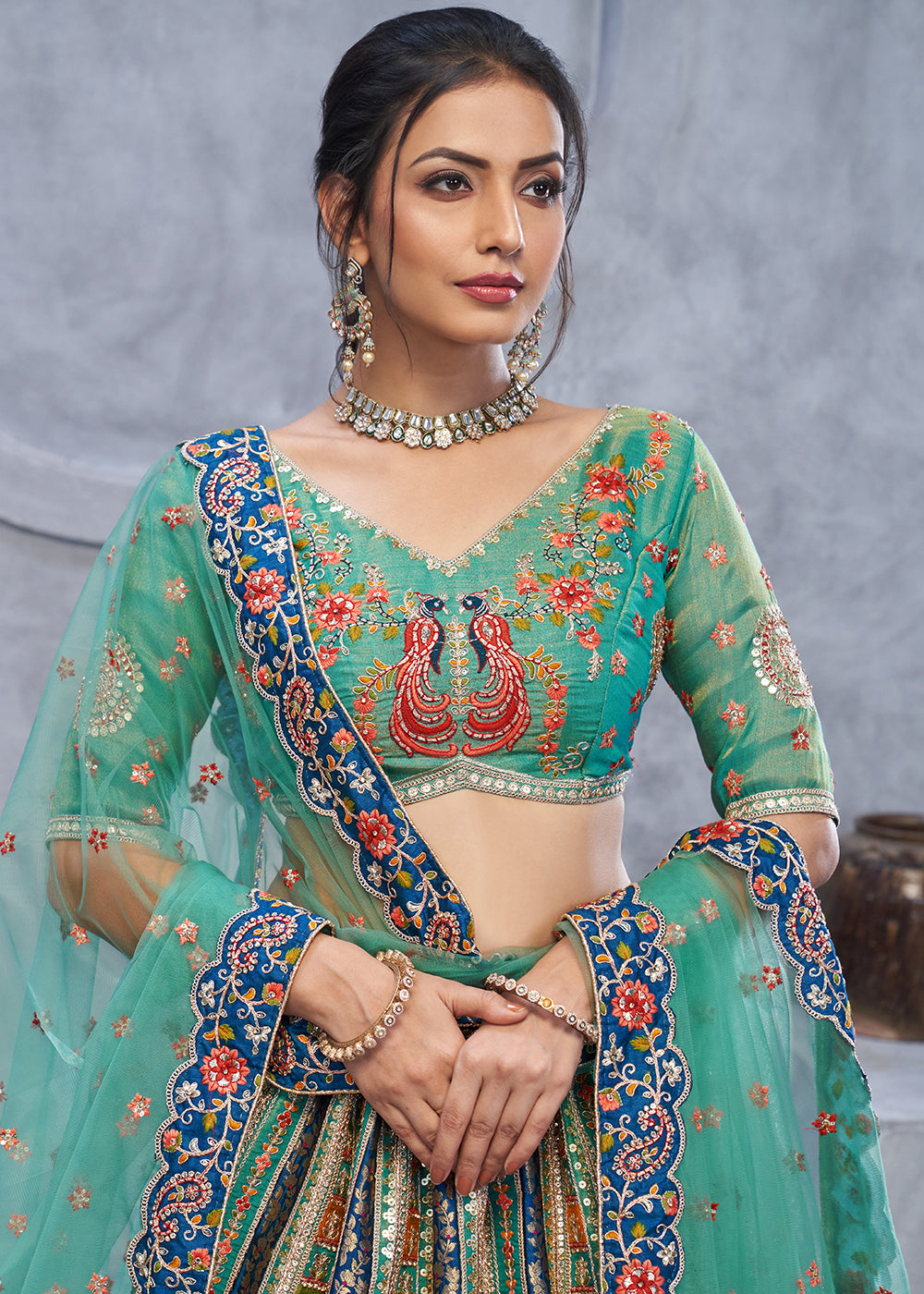 Buy Now Graceful Green Hand Embroidered Bridal Lehenga Choli Online in USA, UK, France, & Worldwide at Empress Clothing.