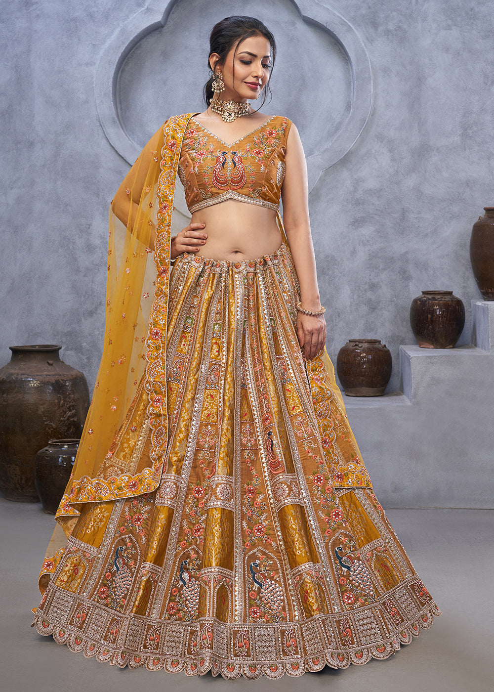 Buy Now Marvelous Mustard Hand Embroidered Bridal Lehenga Choli Online in USA, UK, France, & Worldwide at Empress Clothing. 