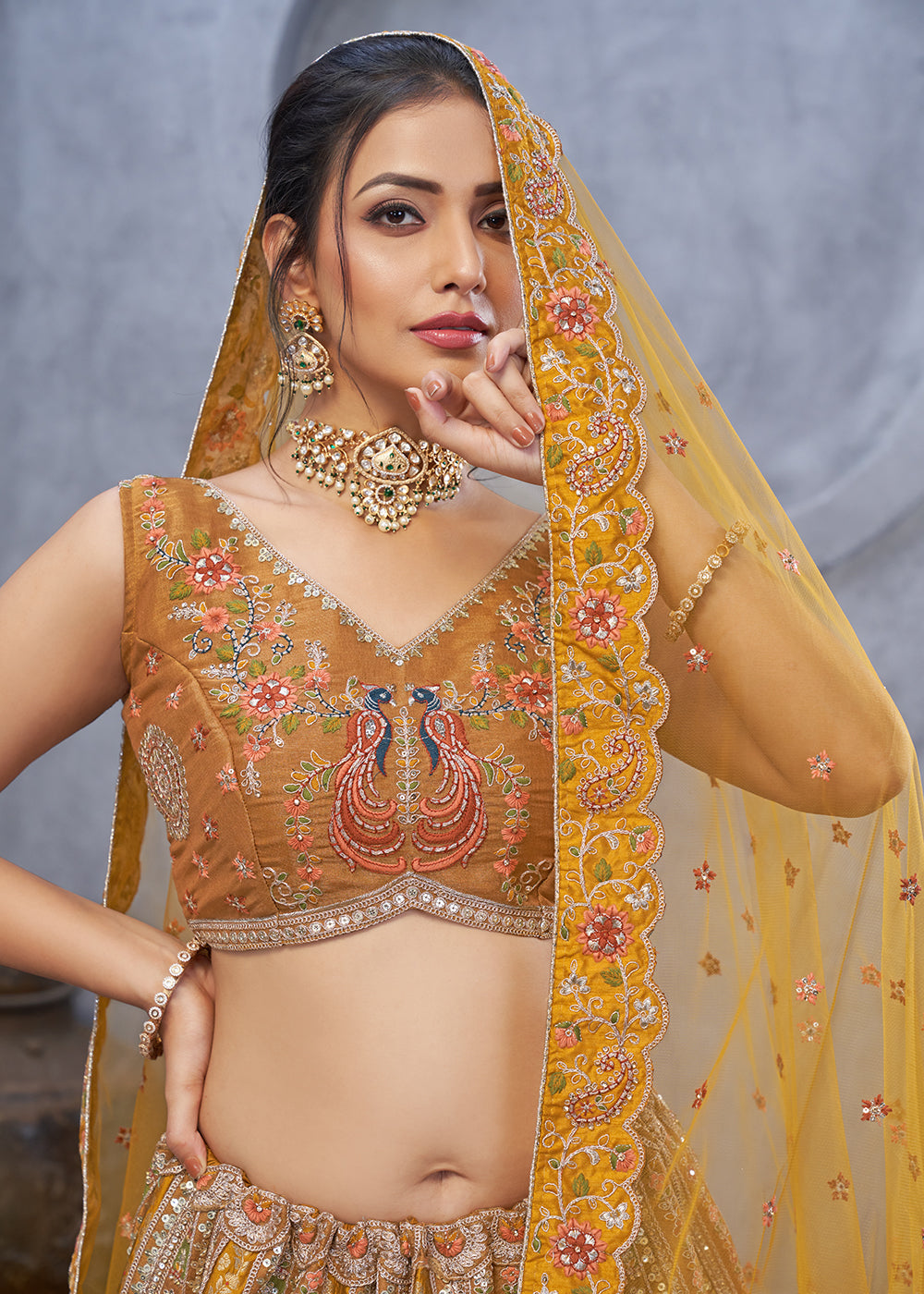 Buy Now Marvelous Mustard Hand Embroidered Bridal Lehenga Choli Online in USA, UK, France, & Worldwide at Empress Clothing. 