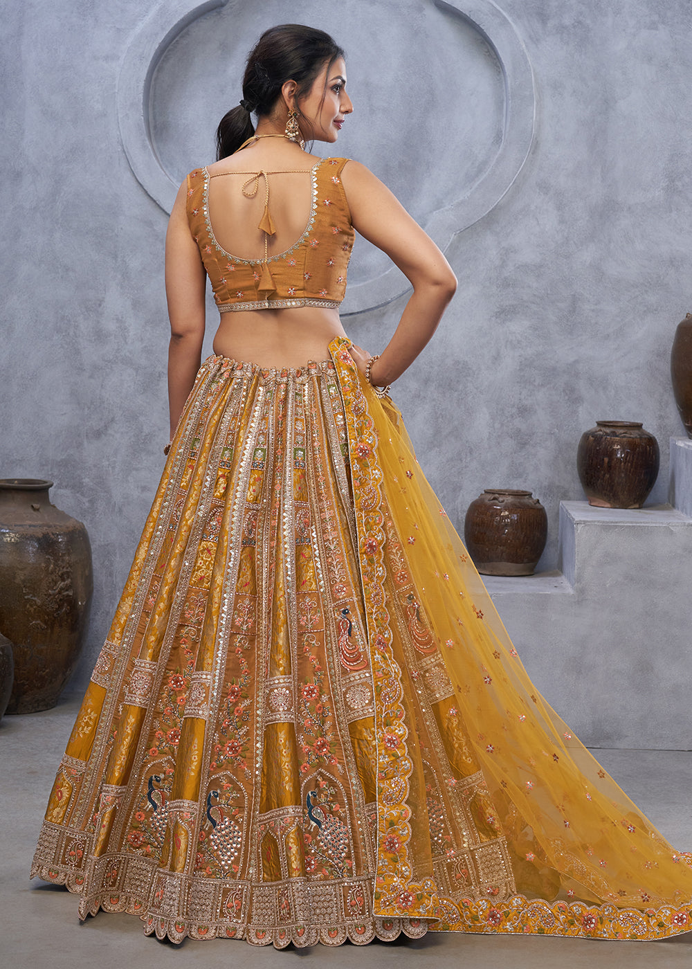 Bridal Lehenga UK - Marvelous Mustard Hand Embroidered Lehenga Choli Bridal Lehenga UK - Marvelous Mustard Hand Embroidered Lehenga Choli