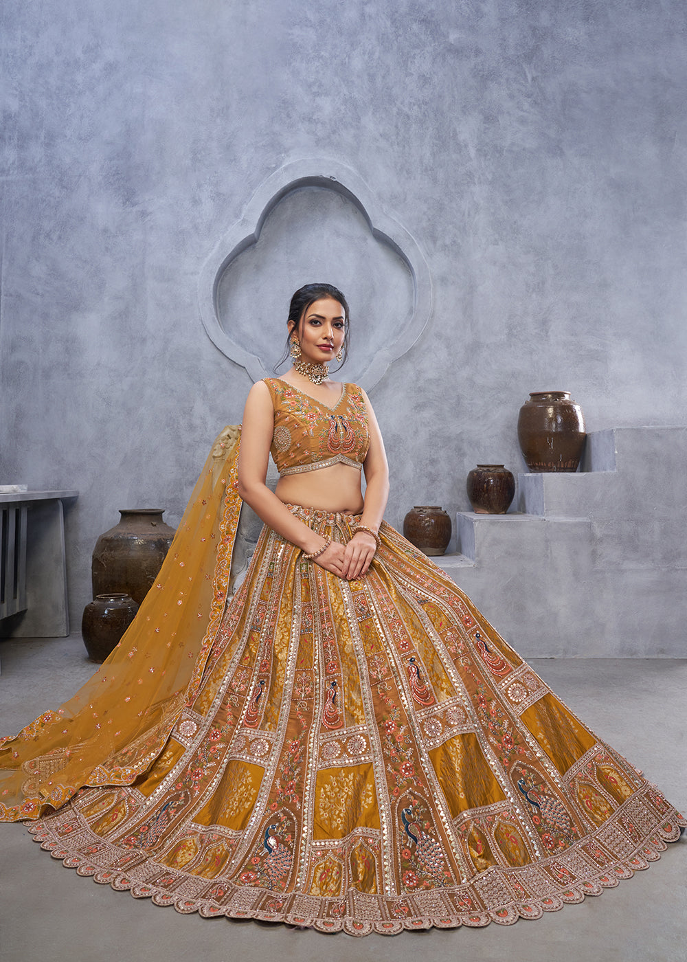 Buy Now Marvelous Mustard Hand Embroidered Bridal Lehenga Choli Online in USA, UK, France, & Worldwide at Empress Clothing. 