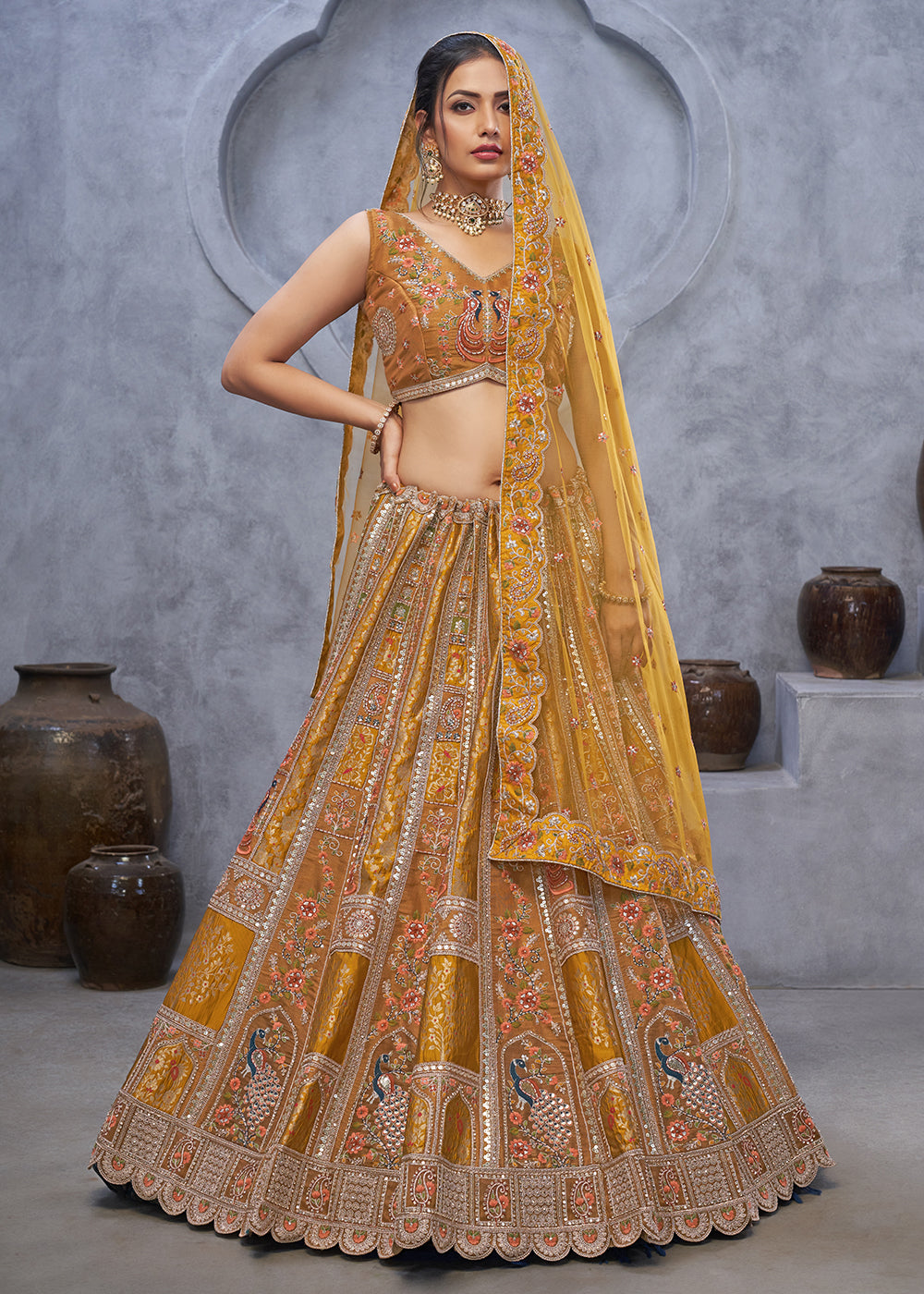 Buy Now Marvelous Mustard Hand Embroidered Bridal Lehenga Choli Online in USA, UK, France, & Worldwide at Empress Clothing. 