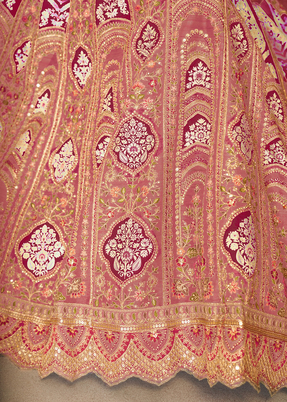 Buy Now Pink Banarasi Silk Aari Embroidered Bridal Lehenga Choli Online in USA, UK, Canada, France, Italy, Germany, Austria, UAE, Qatar & Worldwide at Empress.