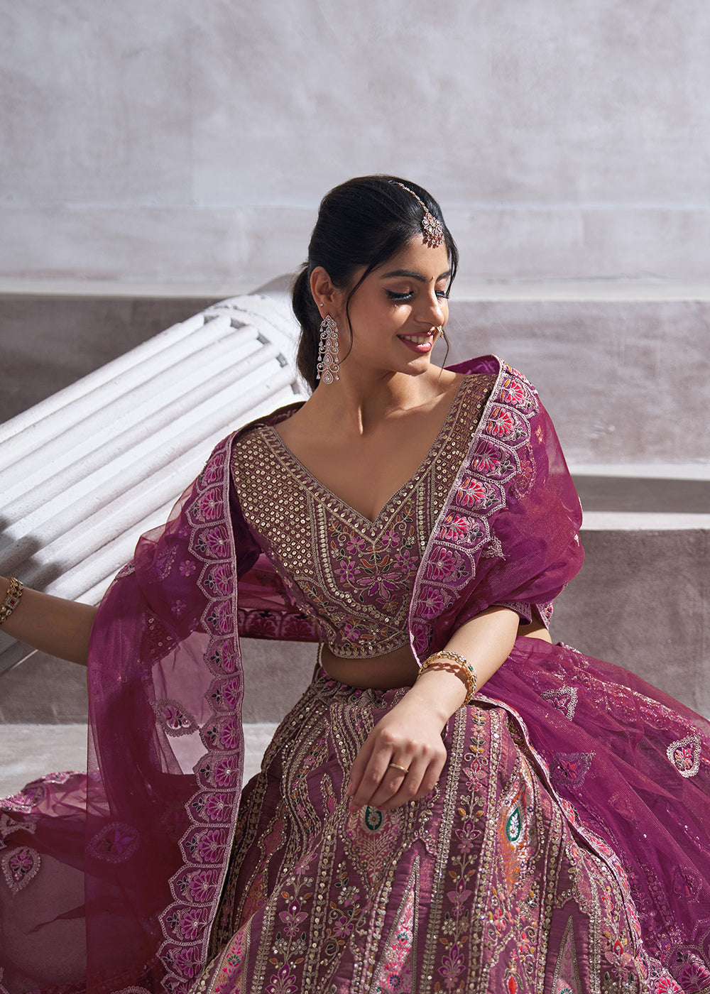 Buy Now Banarasi Silk Purple Aari Embroidered Bridal Lehenga Choli Online in USA, UK, Canada, France, Italy, Germany, Austria, UAE & Worldwide at Empress.
