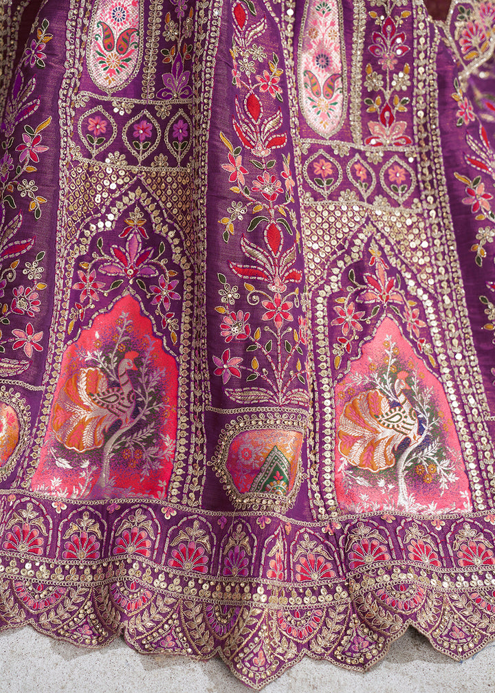 Buy Now Banarasi Silk Purple Aari Embroidered Bridal Lehenga Choli Online in USA, UK, Canada, France, Italy, Germany, Austria, UAE & Worldwide at Empress.