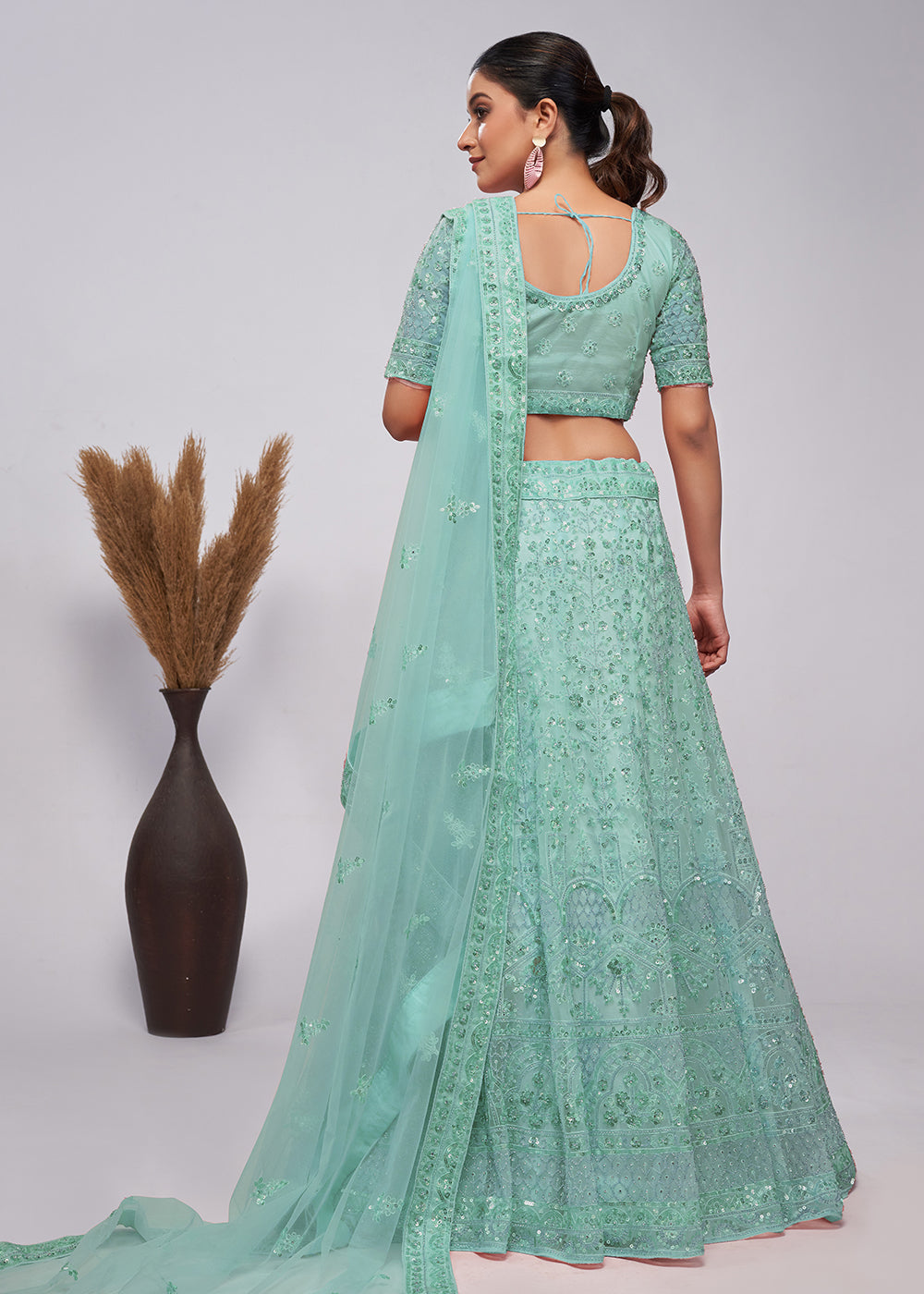 Buy Now Designer Sky Blue Floral Embroidered Bridal Lehenga Choli Online in USA, UK, Canada & Worldwide at Empress Clothing. 
