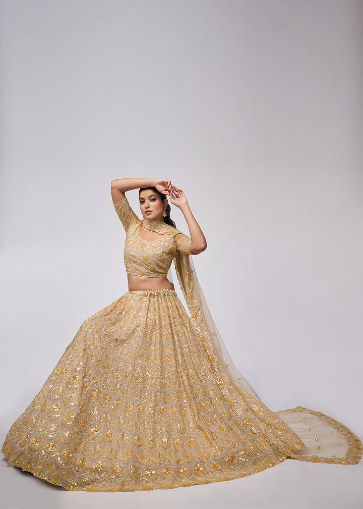 Buy Now Dazzling Golden Bridal Embroidered Designer Lehenga Choli Online in USA, UK, Canada & Worldwide at Empress Clothing.