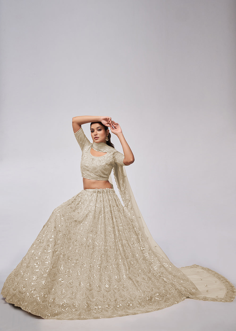 Buy Now Dazzling Ivory Bridal Embroidered Designer Lehenga Choli Online in USA, UK, Canada & Worldwide at Empress Clothing.