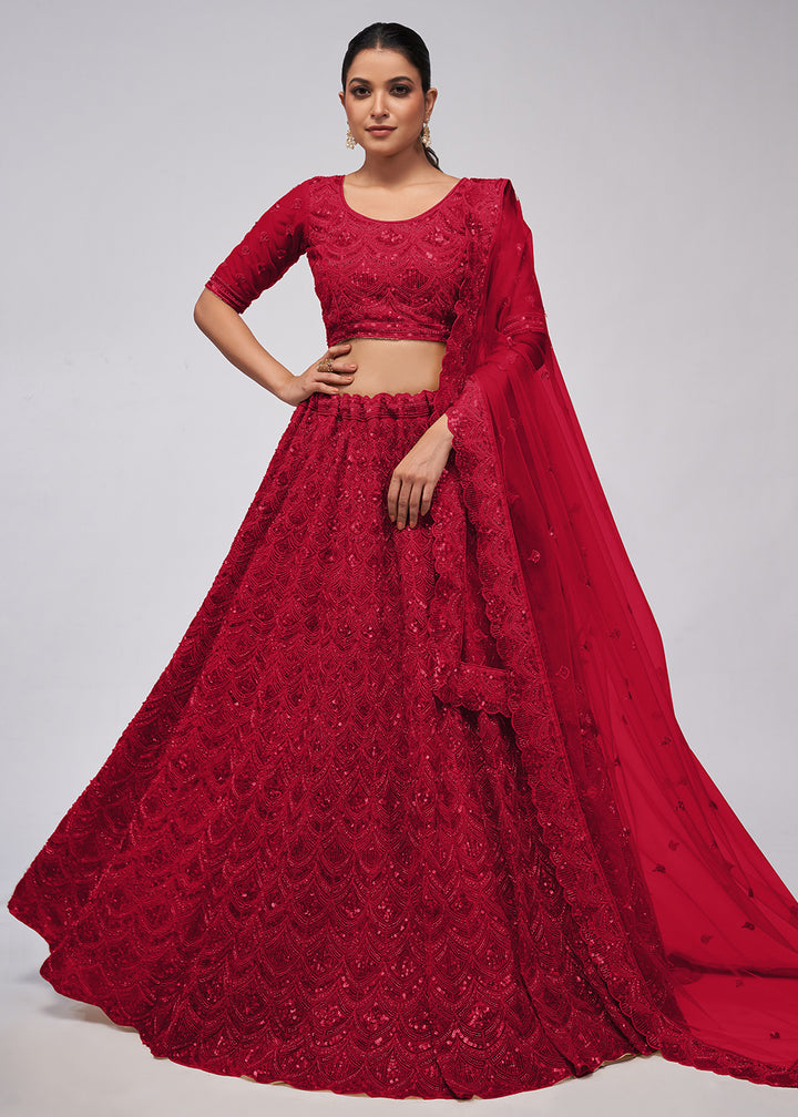 Buy Now Dazzling Maroon Bridal Embroidered Designer Lehenga Choli Online in USA, UK, Canada & Worldwide at Empress Clothing. 