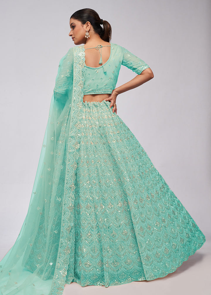 Buy Now Dazzling Sky Blue Bridal Embroidered Designer Lehenga Choli Online in USA, UK, Canada & Worldwide at Empress Clothing. 