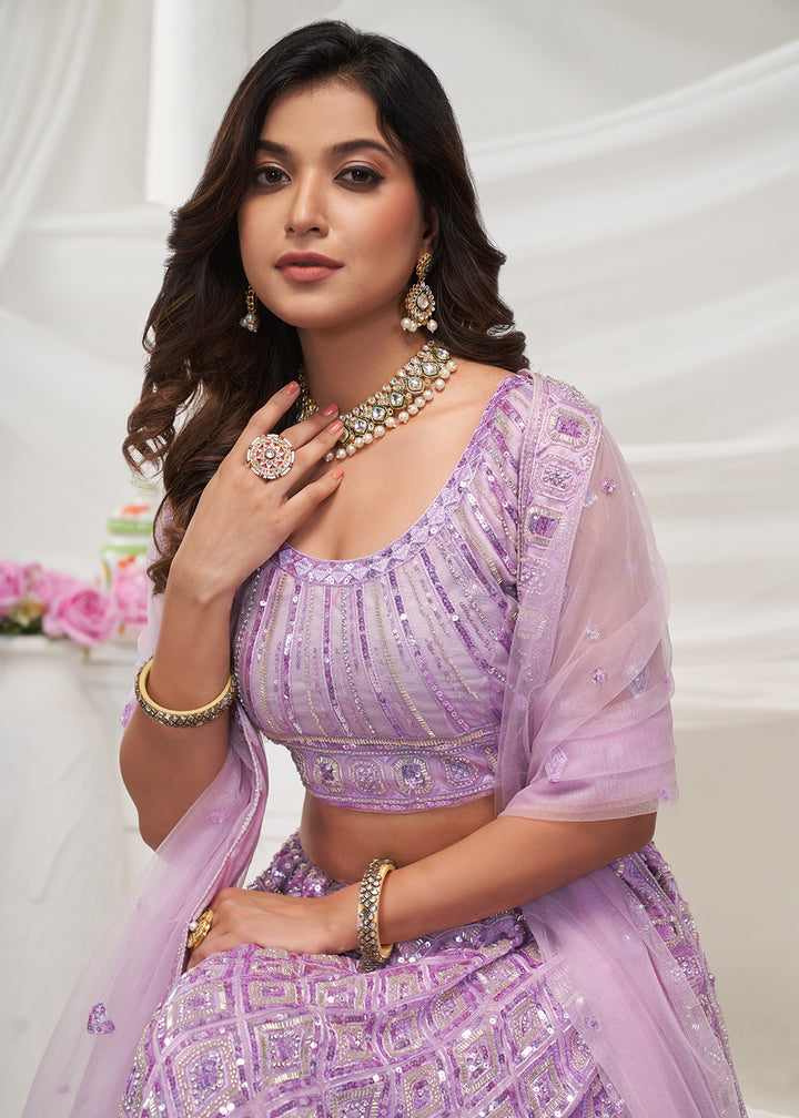 Buy Now Pearled Mauve Heavy Embroidered Bridal Lehenga Choli Online in USA, UK, Canada & Worldwide at Empress Clothing.
