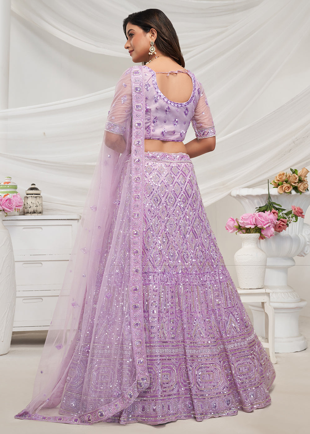 Buy Now Pearled Mauve Heavy Embroidered Bridal Lehenga Choli Online in USA, UK, Canada & Worldwide at Empress Clothing.