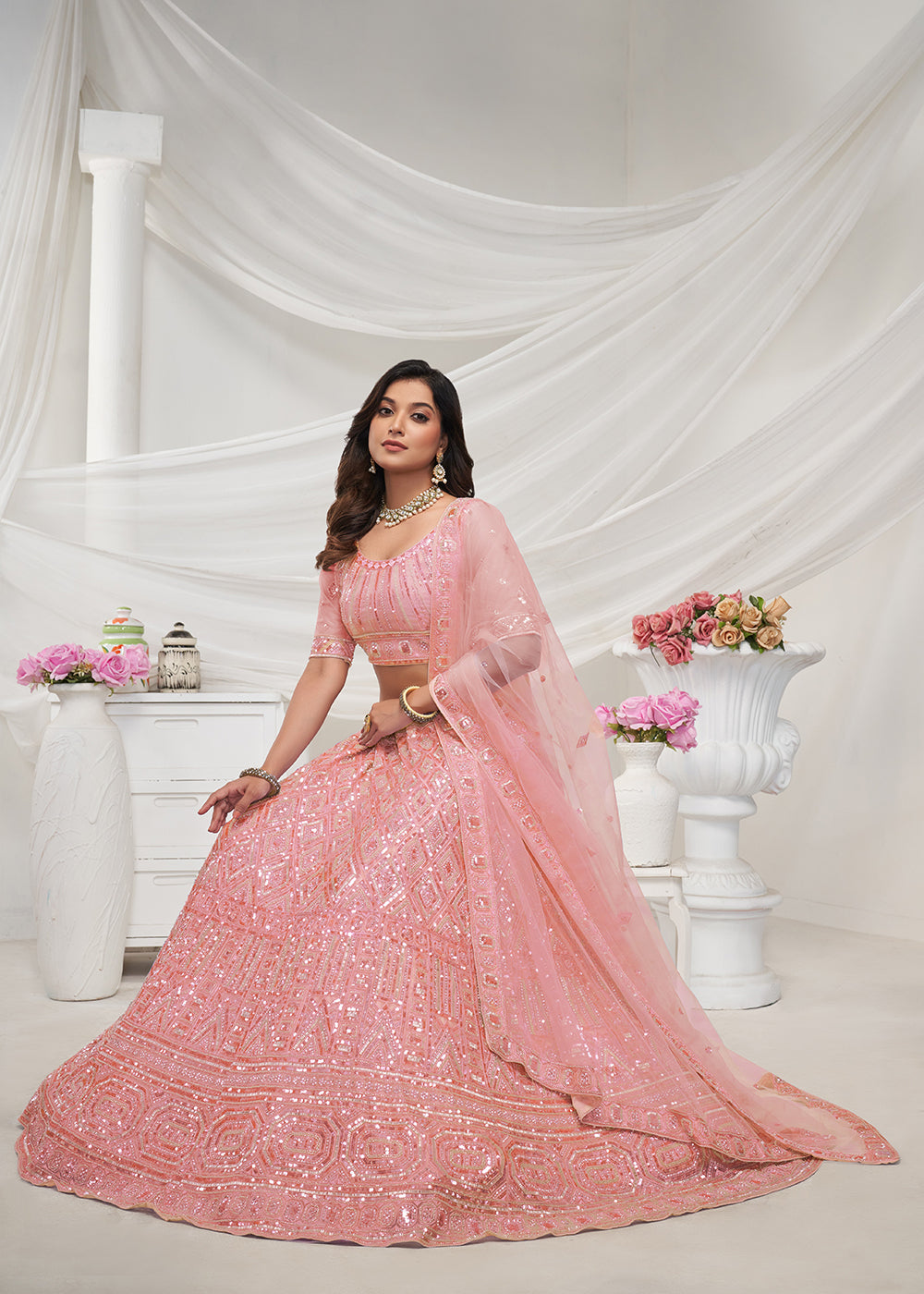 Buy Now Pearled Peach Heavy Embroidered Bridal Lehenga Choli Online in USA, UK, Canada & Worldwide at Empress Clothing.
