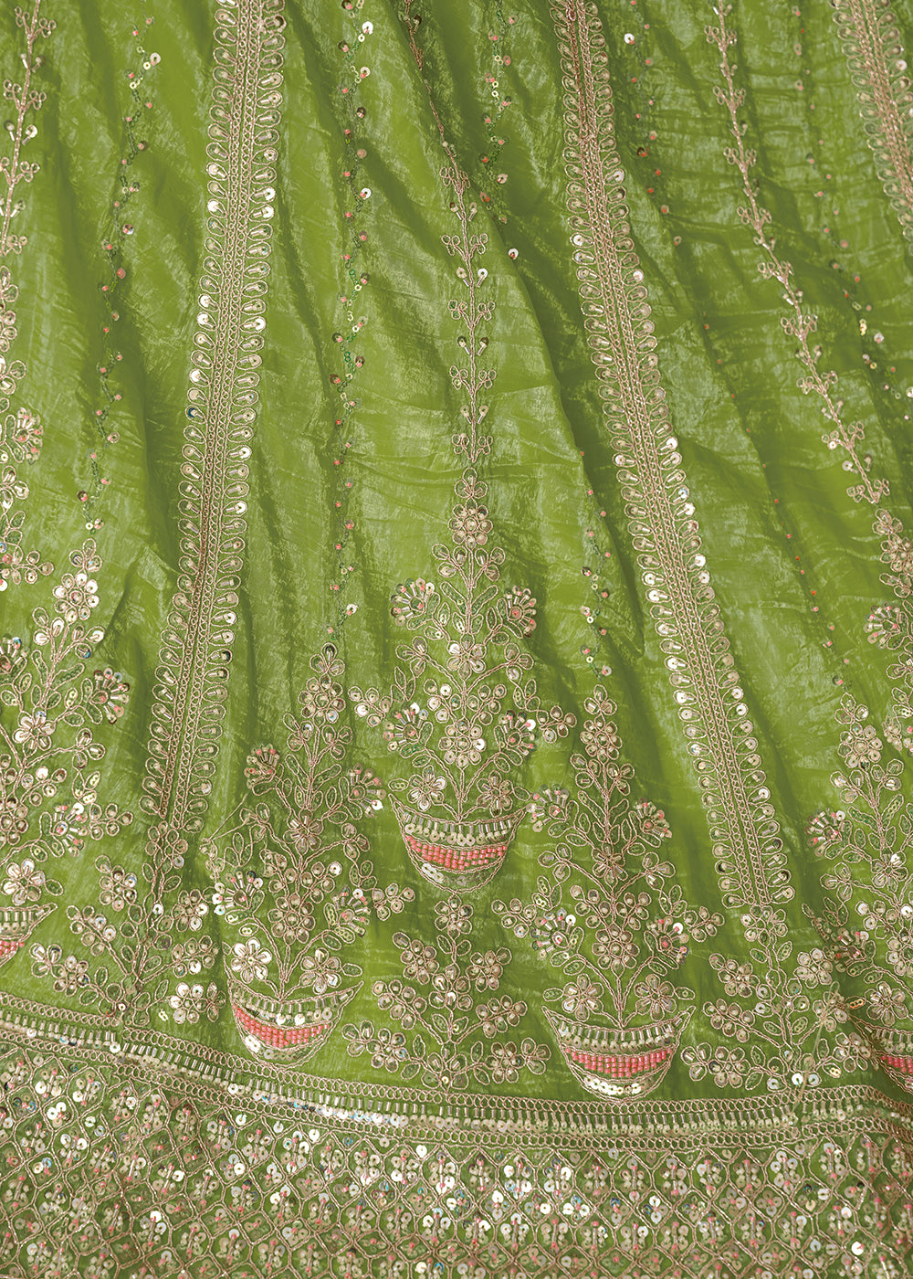 Buy Now Green Jimmy Choo Material Wedding Festive Lehenga Choli Online in USA, UK, Canada, France, Italy, Germany, Austria, UAE & Worldwide at Empress.