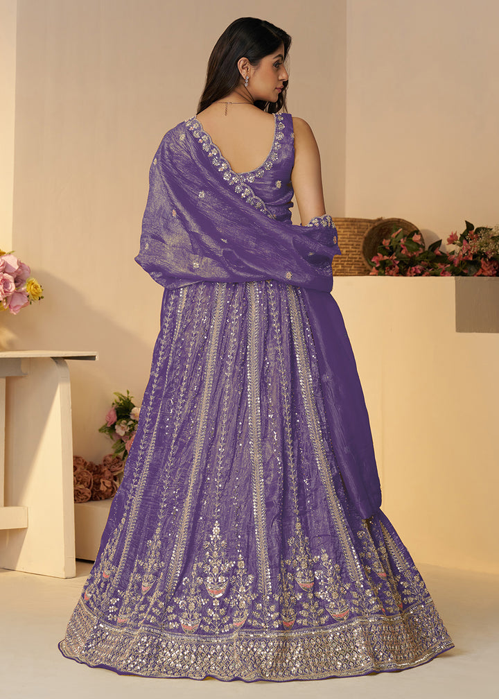 Buy Now Purple Jimmy Choo Material Wedding Festive Lehenga Choli Online in USA, UK, Canada, France, Italy, Germany, Austria, UAE & Worldwide at Empress.