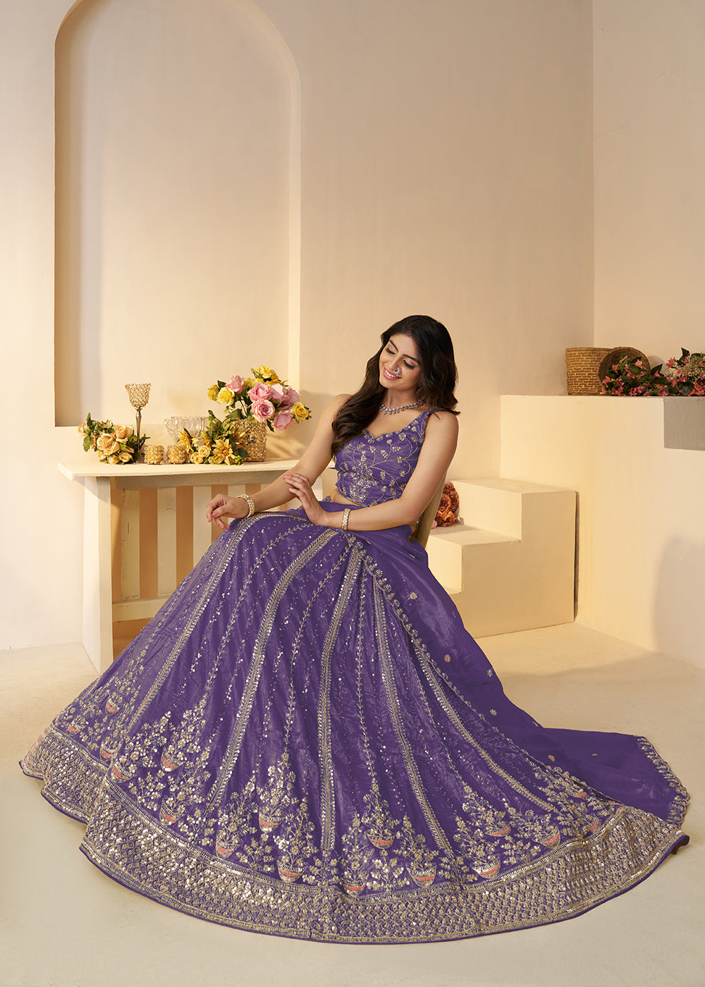 Buy Now Purple Jimmy Choo Material Wedding Festive Lehenga Choli Online in USA, UK, Canada, France, Italy, Germany, Austria, UAE & Worldwide at Empress.