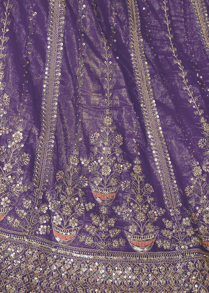 Buy Now Purple Jimmy Choo Material Wedding Festive Lehenga Choli Online in USA, UK, Canada, France, Italy, Germany, Austria, UAE & Worldwide at Empress.