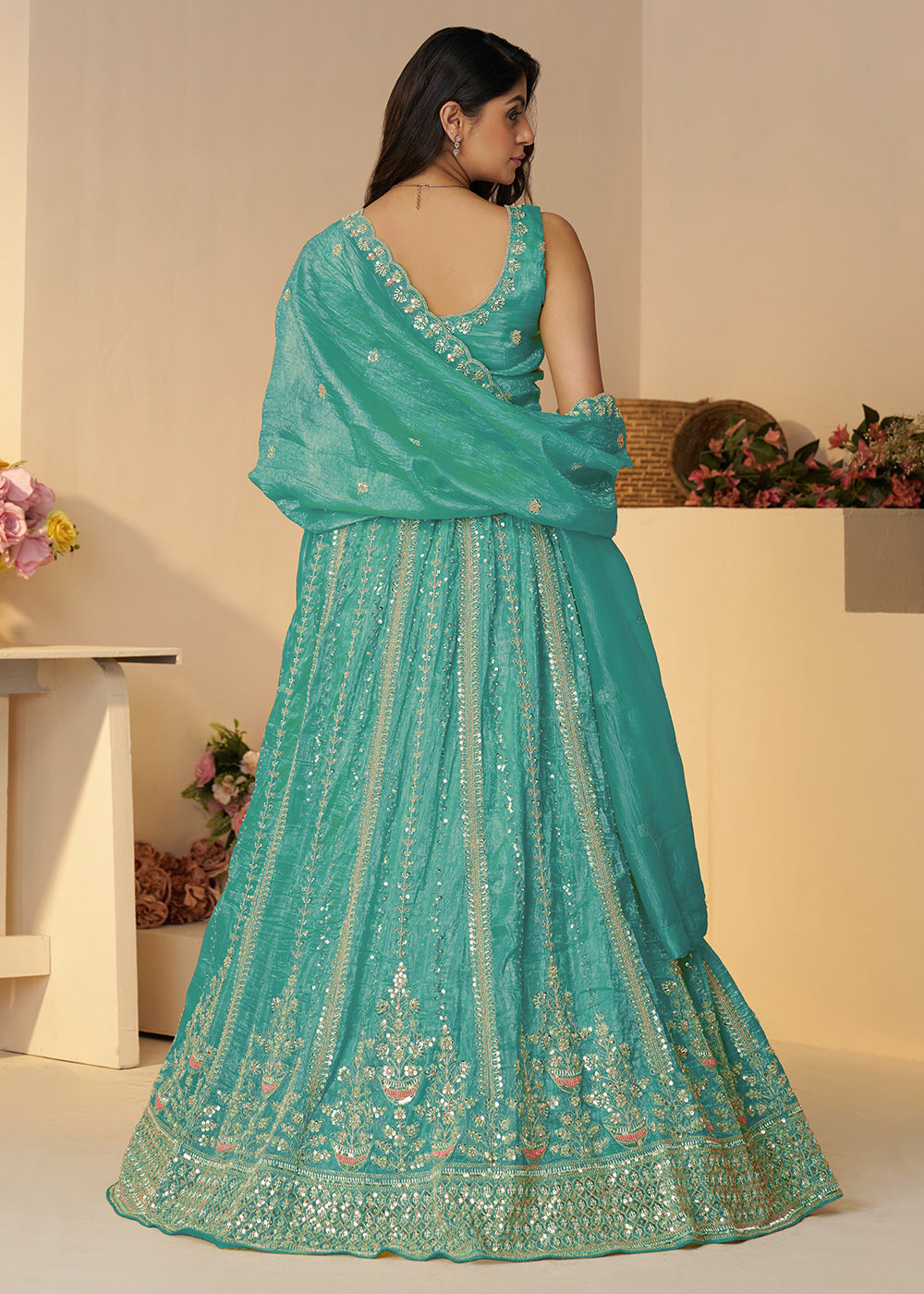 Buy Now Blue Jimmy Choo Material Wedding Festive Lehenga Choli Online in USA, UK, Canada, France, Italy, Germany, Austria, UAE & Worldwide at Empress.