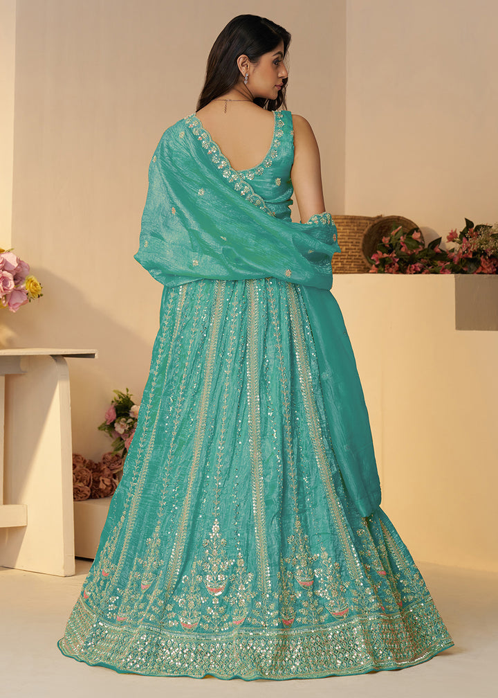 Buy Now Blue Jimmy Choo Material Wedding Festive Lehenga Choli Online in USA, UK, Canada, France, Italy, Germany, Austria, UAE & Worldwide at Empress.