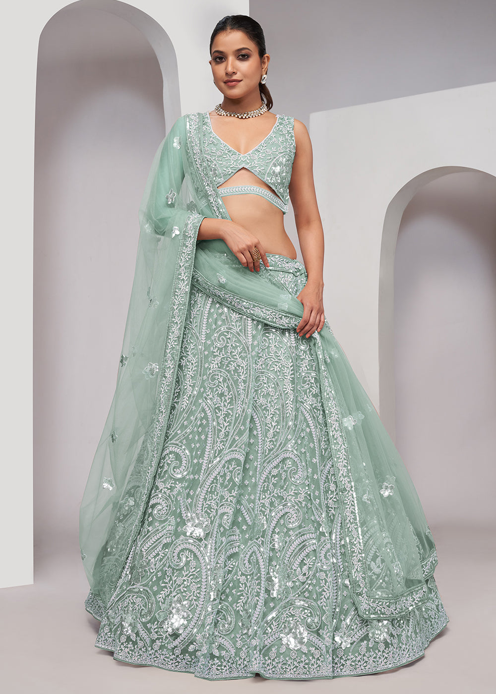 Buy Now Luxurious Sky Blue Heavy Embroidered Bridal Lehenga Choli Online in USA, UK, Canada & Worldwide at Empress Clothing.