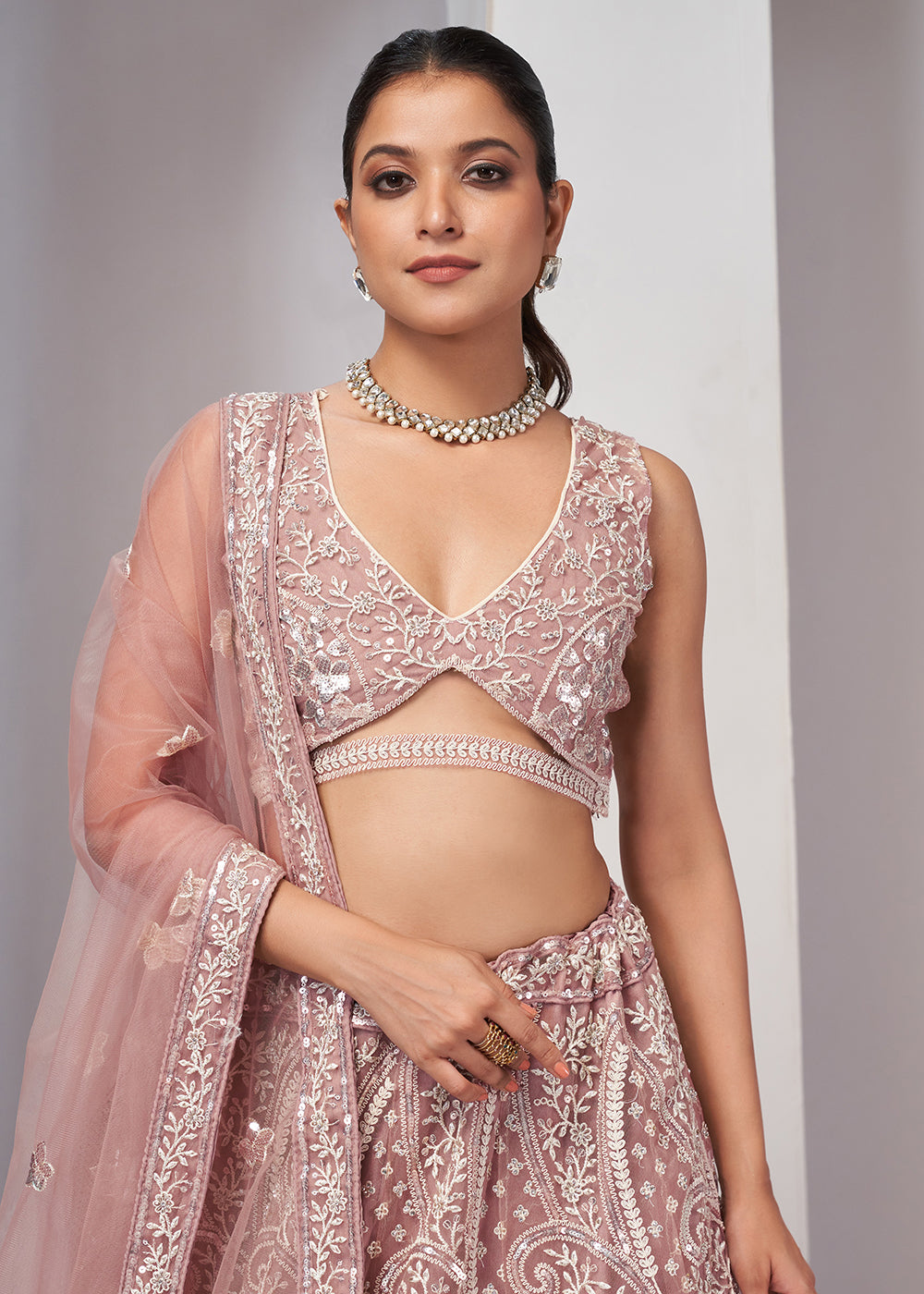 Buy Now Luxurious Chickoo Peach Heavy Embroidered Bridal Lehenga Choli Online in USA, UK, Canada & Worldwide at Empress Clothing. 