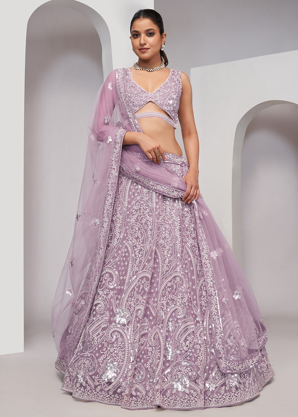Buy Now Luxurious Mauve Heavy Embroidered Bridal Lehenga Choli Online in USA, UK, Canada & Worldwide at Empress Clothing.