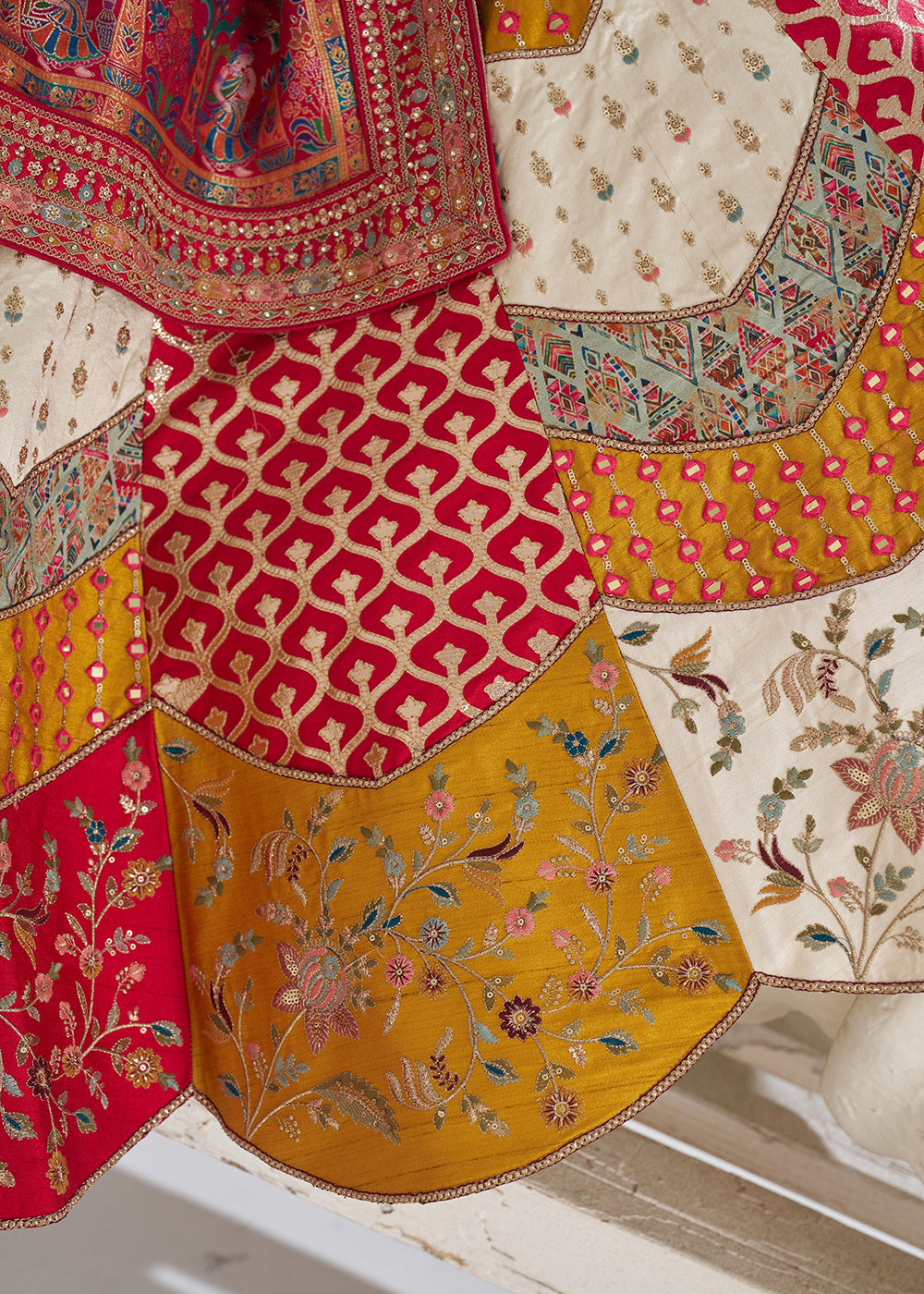 Buy Now Multi White & Red Banarasi Silk Traditional Lehenga Choli Online in USA, UK, Canada, France, Italy, Germany, UAE & Worldwide at Empress Clothing.