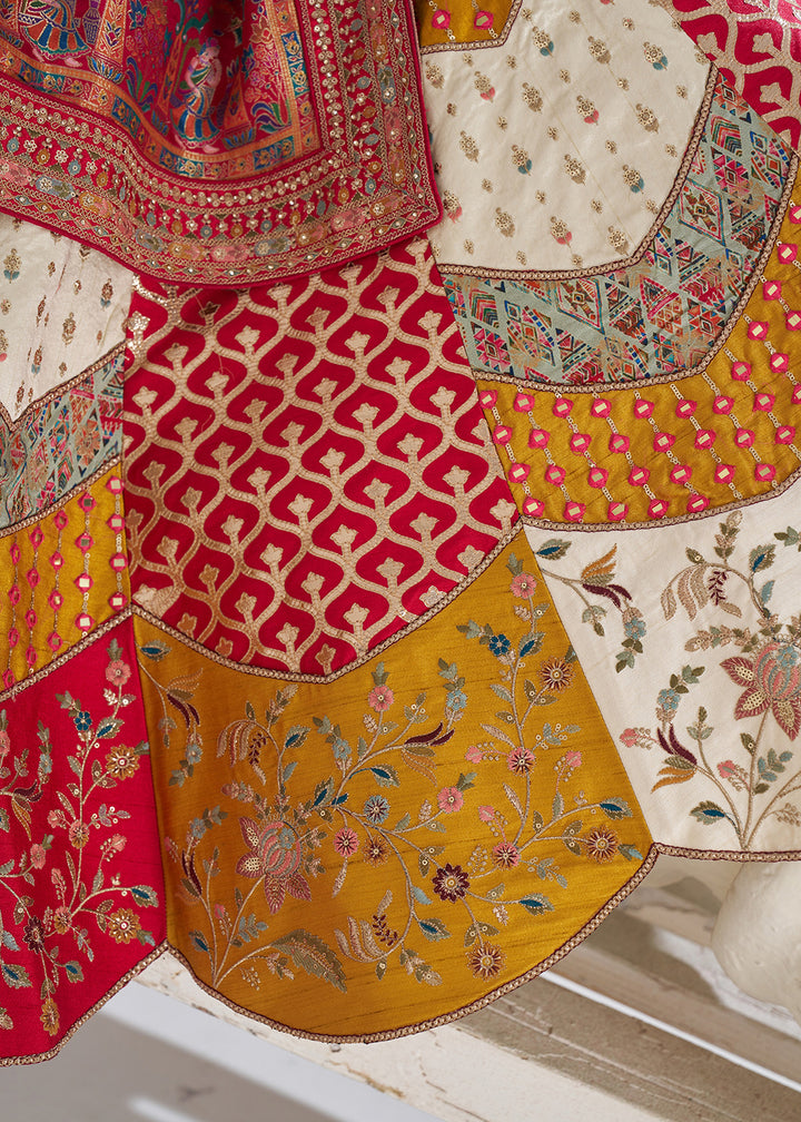 Buy Now Multi White & Red Banarasi Silk Traditional Lehenga Choli Online in USA, UK, Canada, France, Italy, Germany, UAE & Worldwide at Empress Clothing.