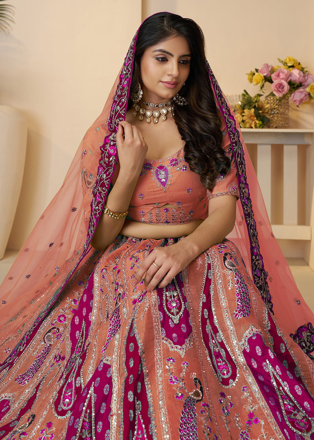 Buy Now Banarasi Silk Orange Embroidered Wedding Festive Lehenga Choli Online in USA, UK, Canada, France, Italy, Germany, Austria, UAE & Worldwide at Empress.