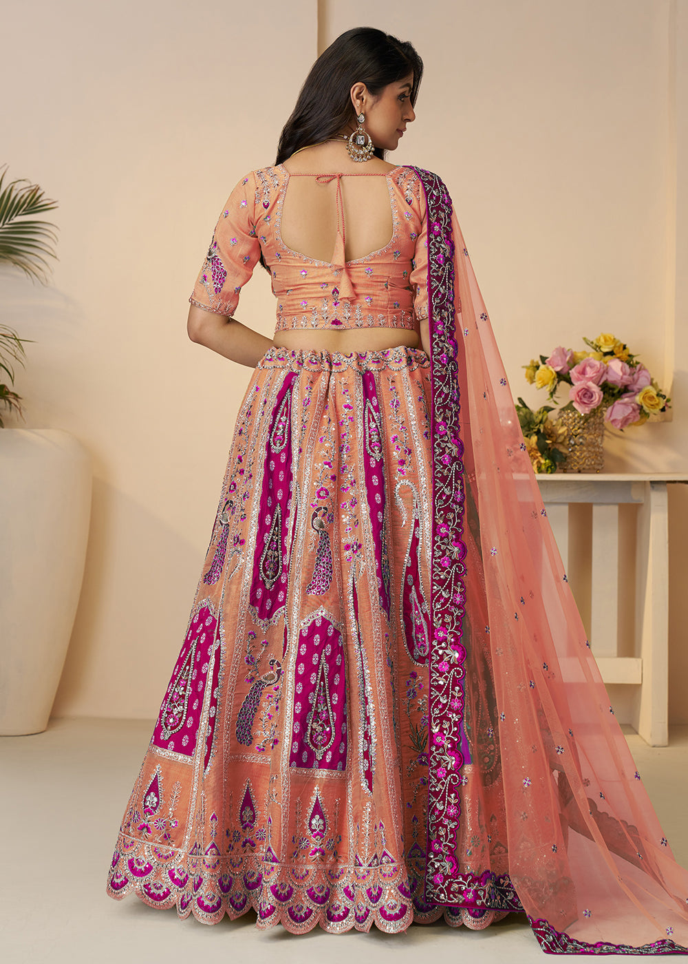Buy Now Banarasi Silk Orange Embroidered Wedding Festive Lehenga Choli Online in USA, UK, Canada, France, Italy, Germany, Austria, UAE & Worldwide at Empress.