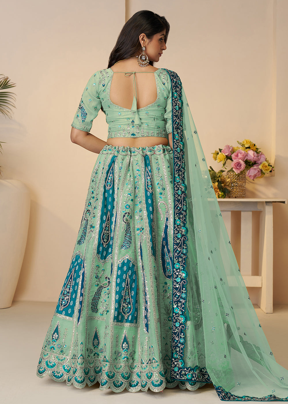 Buy Now Banarasi Silk Blue Embroidered Wedding Festive Lehenga Choli Online in USA, UK, Canada, France, Italy, Germany, Austria, UAE & Worldwide at Empress.