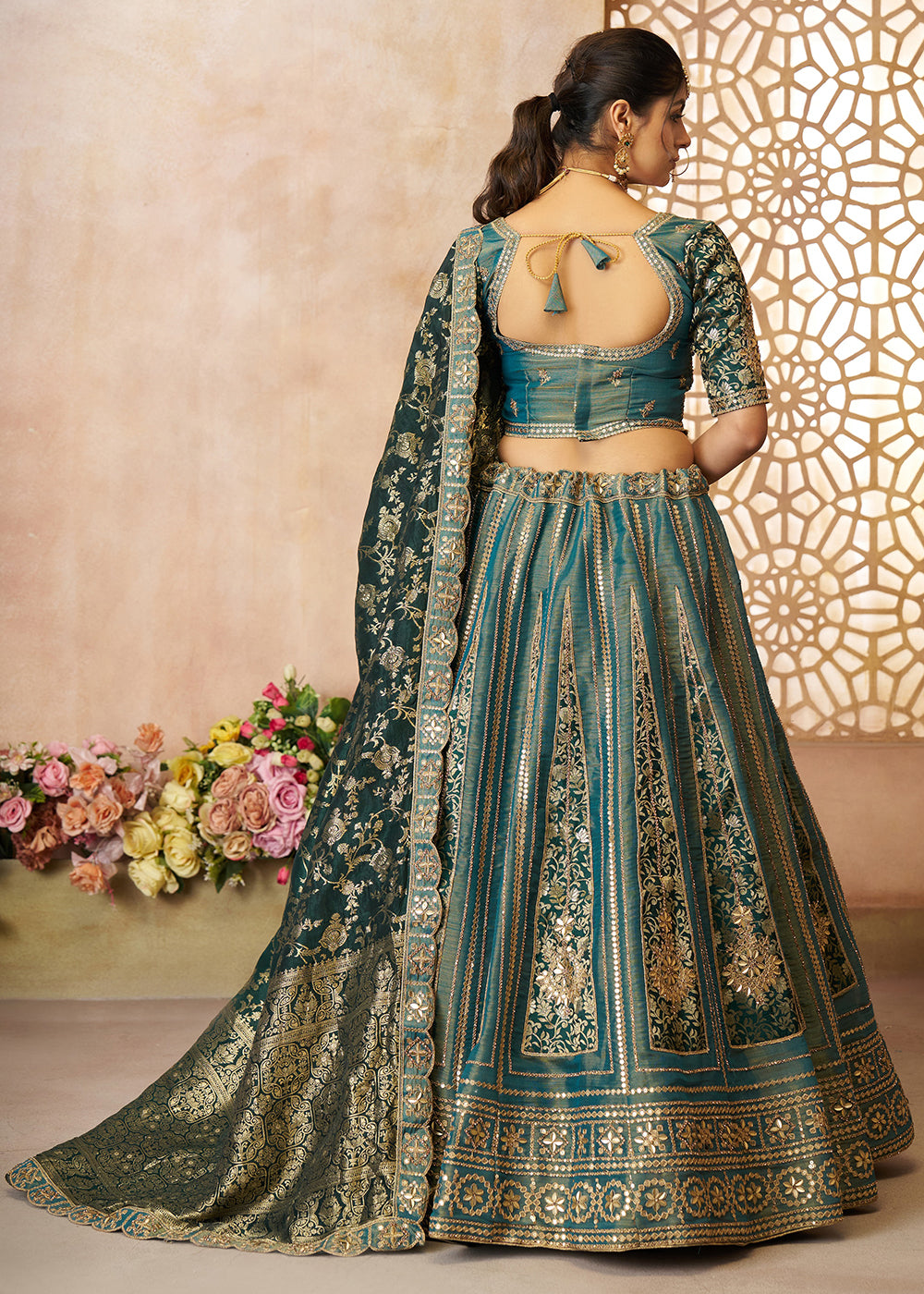 Buy Now Green Tissue Net Heavy Embroidered Bridal Lehenga Choli Online in USA, UK, Canada, France, Italy, Germany, Austria, UAE & Worldwide at Empress Clothing.