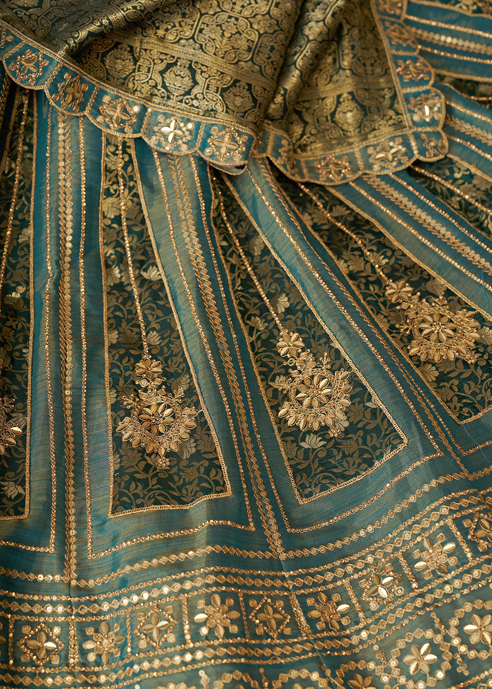 Buy Now Green Tissue Net Heavy Embroidered Bridal Lehenga Choli Online in USA, UK, Canada, France, Italy, Germany, Austria, UAE & Worldwide at Empress Clothing.