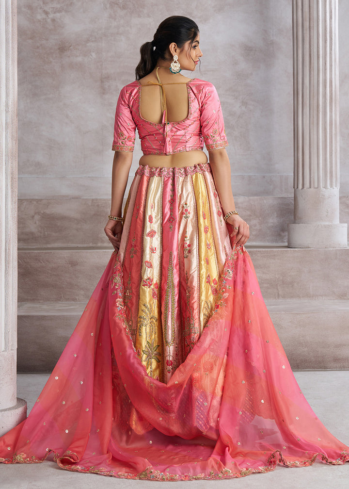 Buy Now Multicolor Pink Banarasi Silk Traditional Wedding Lehenga Choli Online in USA, UK, Canada, France, Italy, Germany, UAE & Worldwide at Empress Clothing.