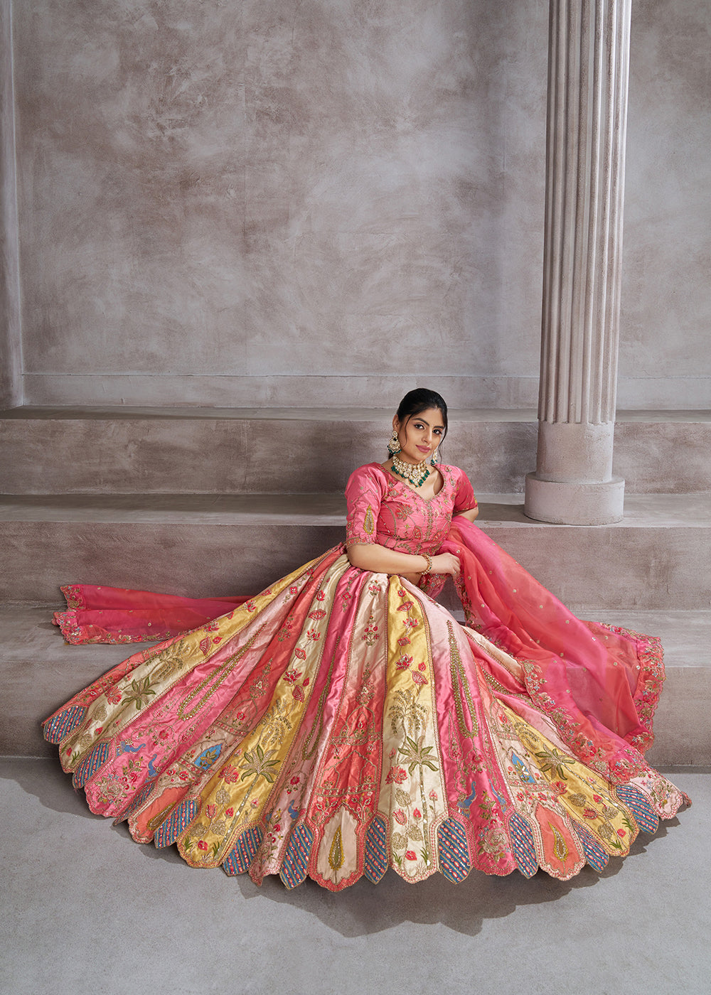 Buy Now Multicolor Pink Banarasi Silk Traditional Wedding Lehenga Choli Online in USA, UK, Canada, France, Italy, Germany, UAE & Worldwide at Empress Clothing.