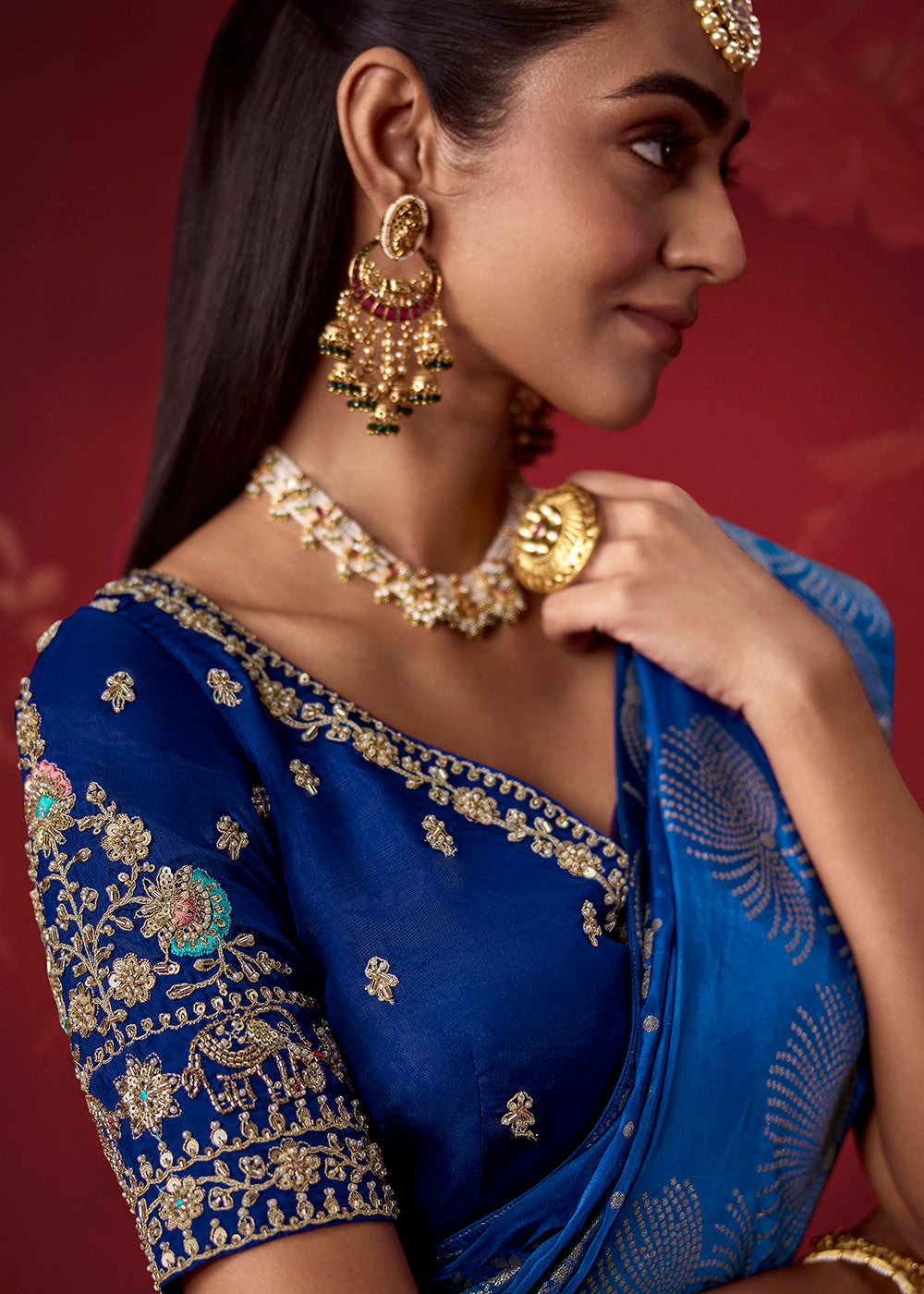 Buy Now Rich Shaded Blue Dola Crape Silk Festive Designer Saree Online in US, UK, Canada, France, Germany, Denmark, Sweden, Austria, UAE & Worldwide at Empress.