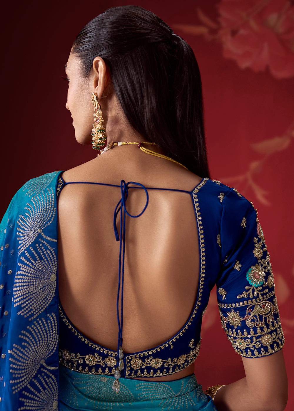 Buy Now Rich Shaded Blue Dola Crape Silk Festive Designer Saree Online in US, UK, Canada, France, Germany, Denmark, Sweden, Austria, UAE &amp; Worldwide at Empress.