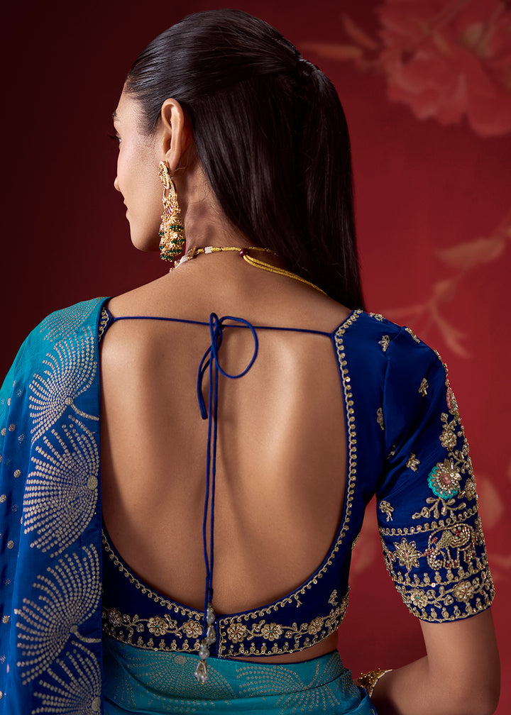 Buy Now Rich Shaded Blue Dola Crape Silk Festive Designer Saree Online in US, UK, Canada, France, Germany, Denmark, Sweden, Austria, UAE &amp; Worldwide at Empress.