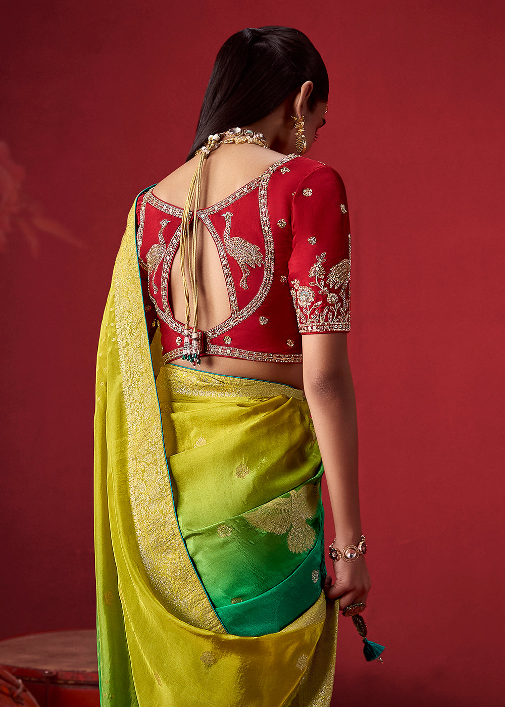 Buy Now Rich Teal &amp; Green Dola Crape Silk Festive Designer Saree Online in US, UK, Canada, France, Germany, Denmark, Sweden, Austria &amp; Worldwide at Empress.