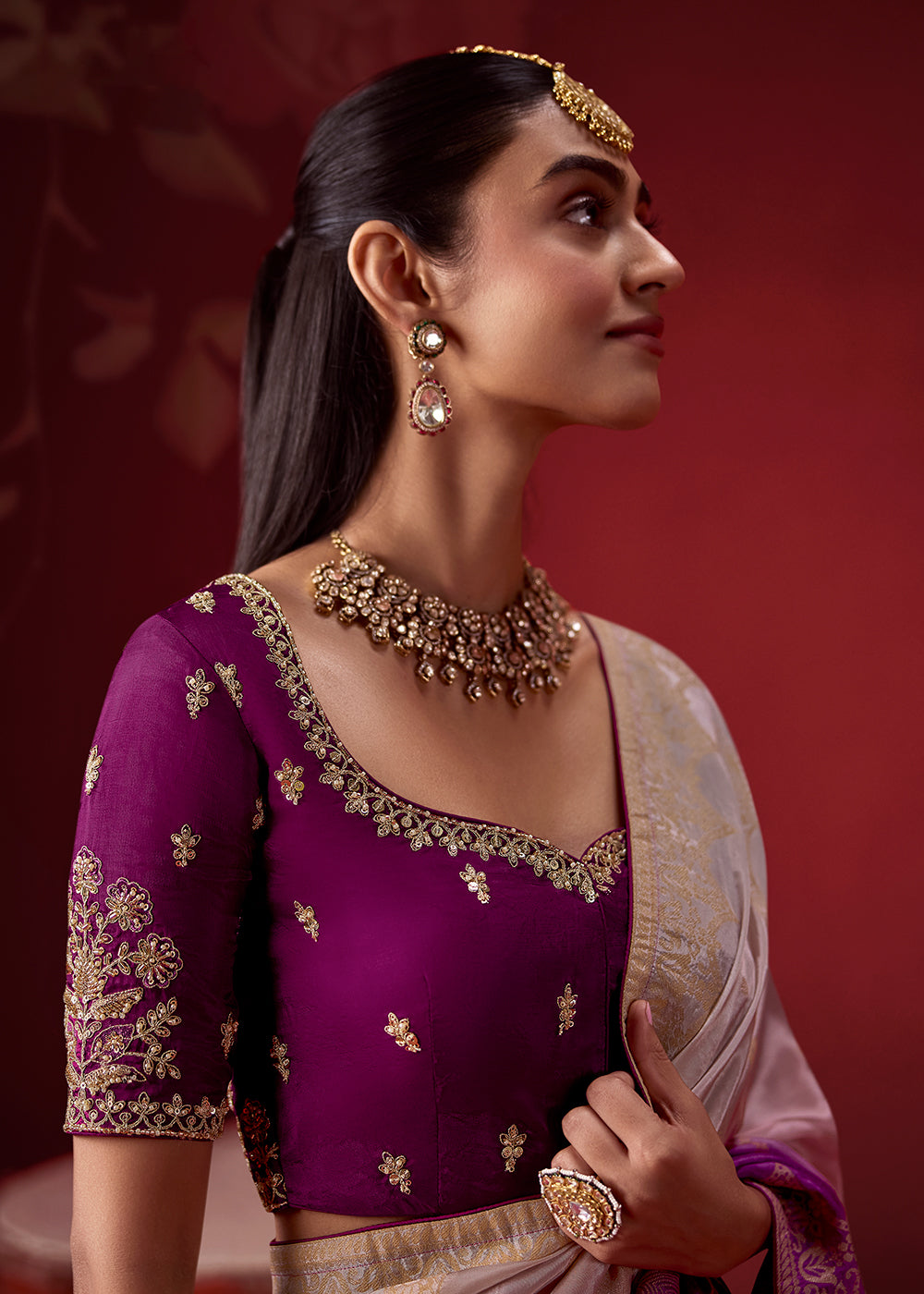 Buy Now Rich Purple & Lilac Dola Crape Silk Festive Designer Saree Online in US, UK, Canada, France, Germany, Denmark, Sweden, Austria & Worldwide at Empress.