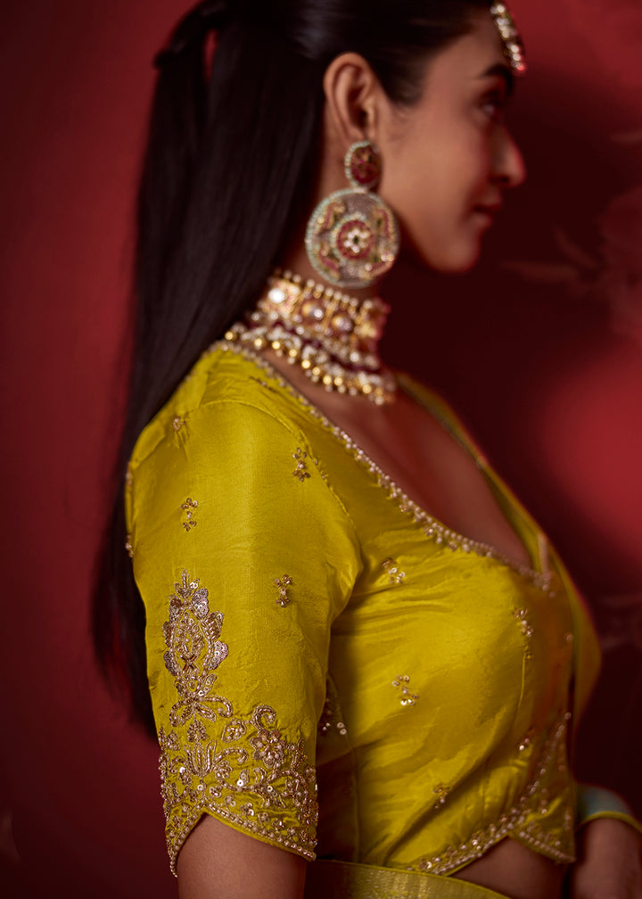 Buy Now Rich Aqua &amp; Green Dola Crape Silk Festive Designer Saree Online in US, UK, Canada, France, Germany, Denmark, Sweden, Austria &amp; Worldwide at Empress.