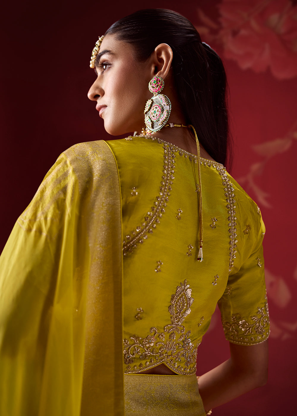 Buy Now Rich Aqua &amp; Green Dola Crape Silk Festive Designer Saree Online in US, UK, Canada, France, Germany, Denmark, Sweden, Austria &amp; Worldwide at Empress.
