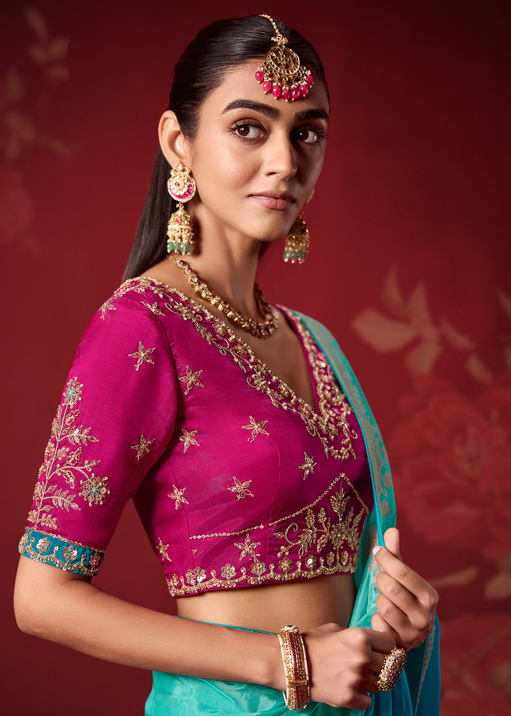 Buy Now Rich Shaded Sea Blue Dola Crape Silk Festive Designer Saree Online in US, UK, Canada, France, Germany, Denmark, Sweden, Austria & Worldwide at Empress.