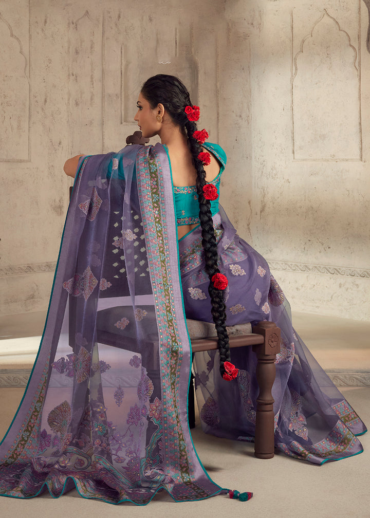 Buy Now Purple Soft Organza Brasso Embroidered Wedding Festive Saree Online in USA, UK, Canada & Worldwide at Empress Clothing.