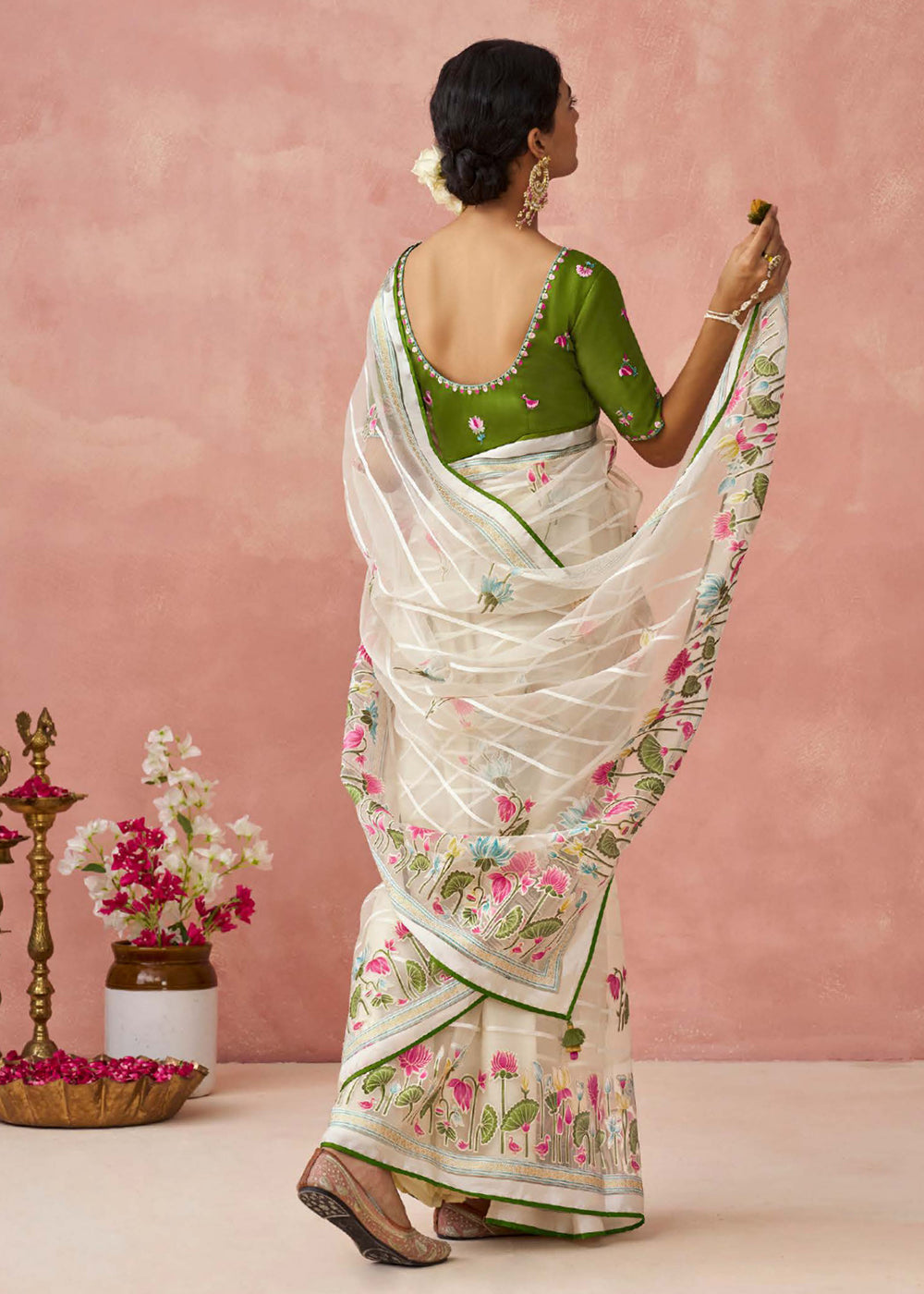 Buy Now Ivory Soft Brasso Organza Printed Festive Classic Saree Online in USA, UK, Canada & Worldwide at Empress Clothing.