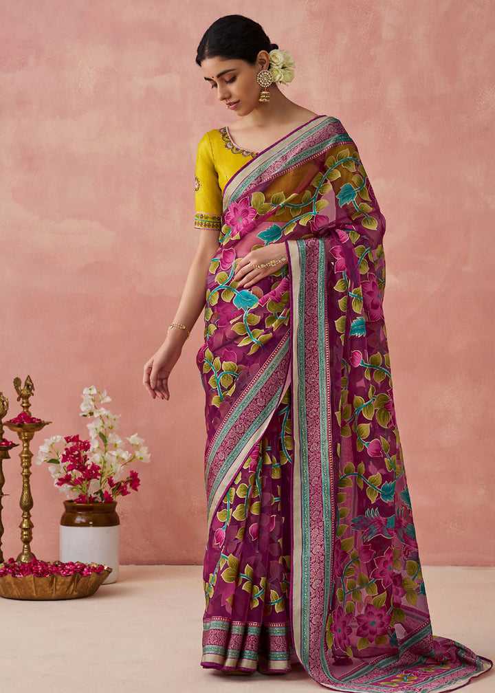 Buy Now Magenta Soft Brasso Organza Printed Festive Classic Saree Online in USA, UK, Canada & Worldwide at Empress Clothing.