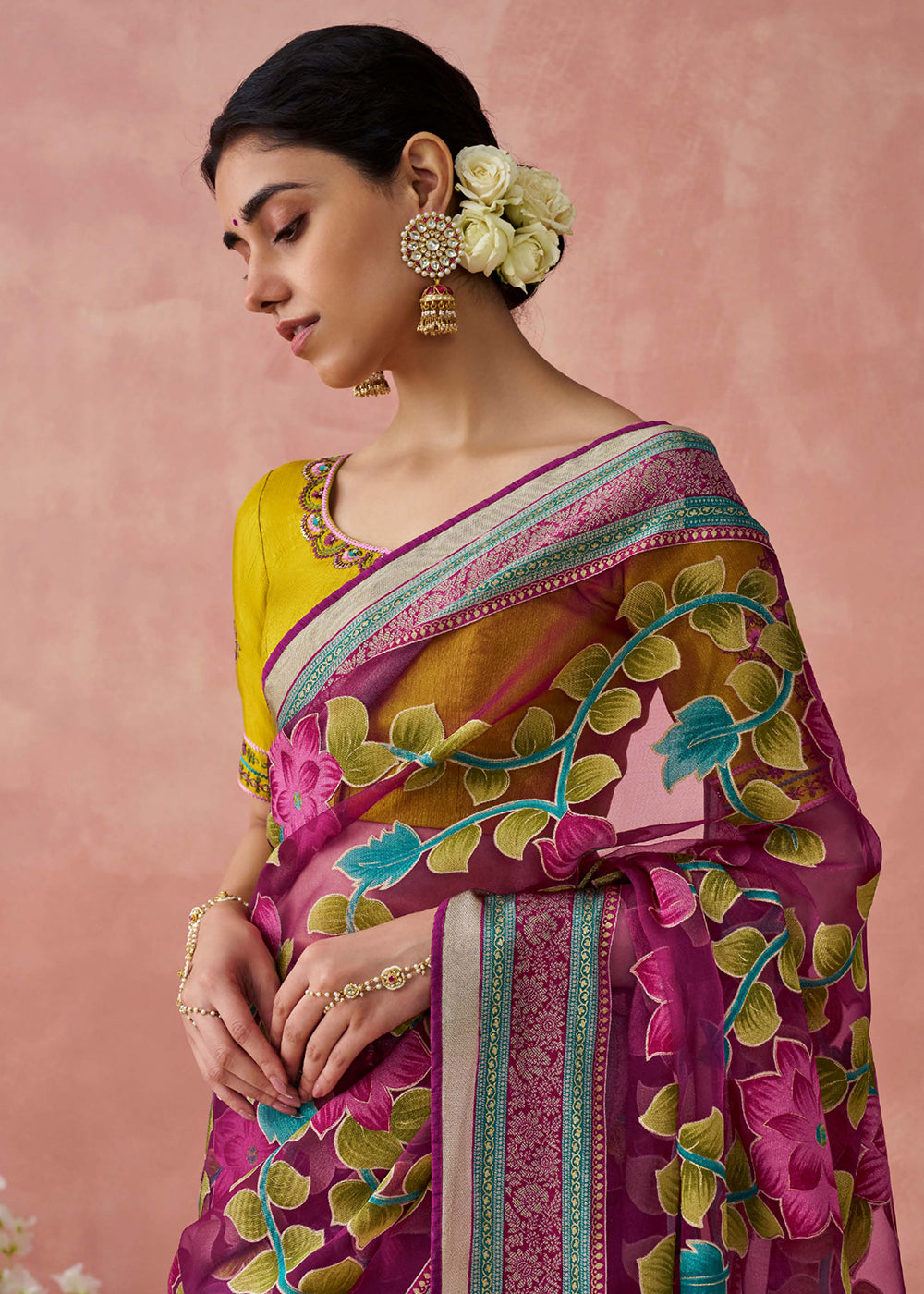 Buy Now Magenta Soft Brasso Organza Printed Festive Classic Saree Online in USA, UK, Canada & Worldwide at Empress Clothing.