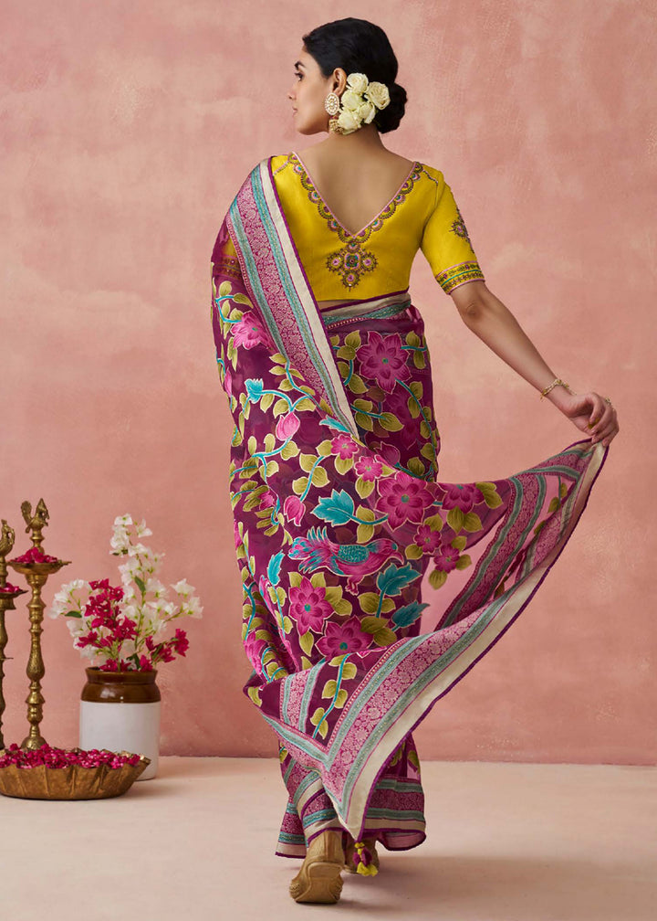 Buy Now Magenta Soft Brasso Organza Printed Festive Classic Saree Online in USA, UK, Canada & Worldwide at Empress Clothing.