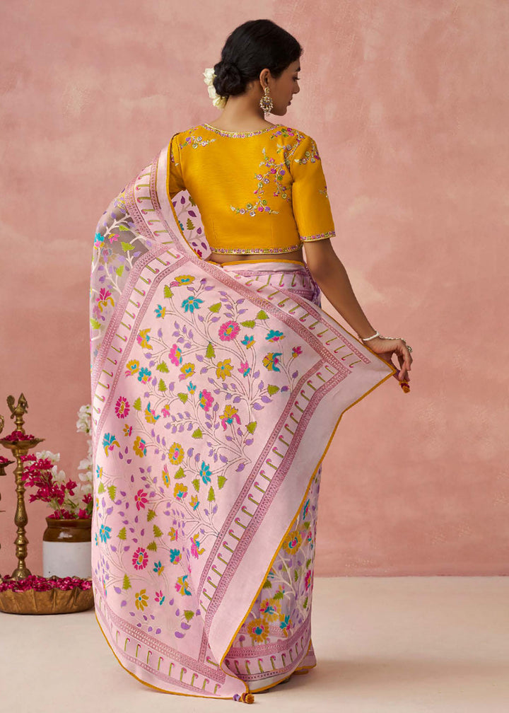 Buy Now Pink Soft Brasso Organza Printed Festive Classic Saree Online in USA, UK, Canada & Worldwide at Empress Clothing.