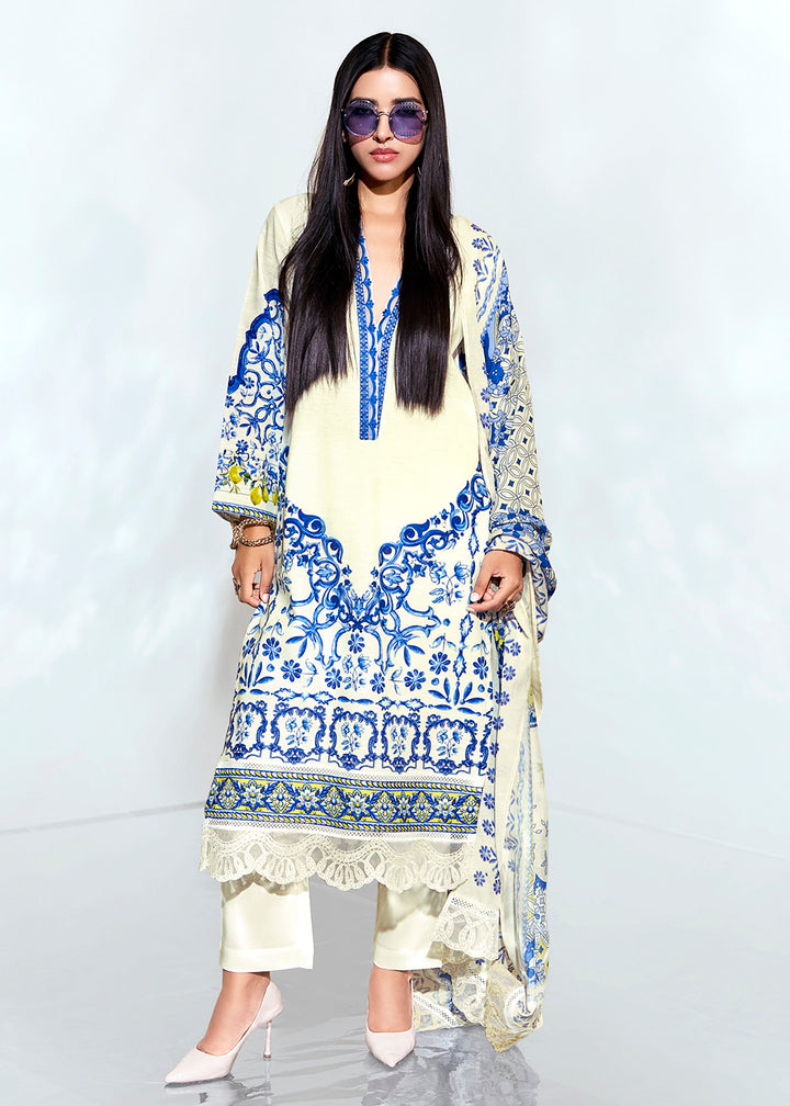 Buy Now Off White Linen Printed & Embroidered Pant Style Suit Online in USA, UK, Canada, Germany, Italy, France, Australia, UAE & Worldwide at Empress Clothing.